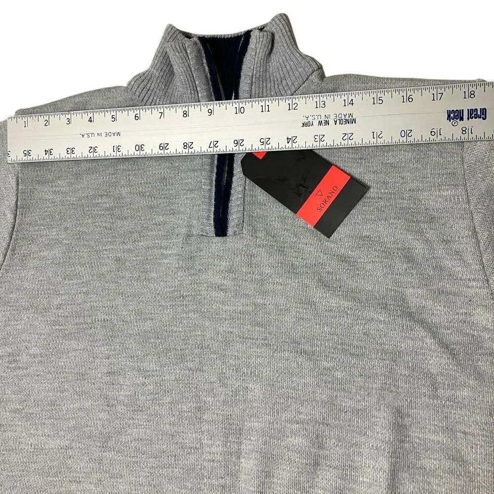 Sorano Quarter Zip Sweater Men L Gray Knit Pullover Minimalist Preppy Streetwear